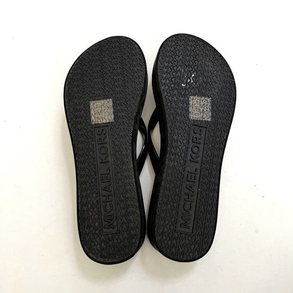 NWOB MICHAEL KORS Graphic Flip-Flop Wedge Sandals Slide On Thong Black - Picture 7 of 8
